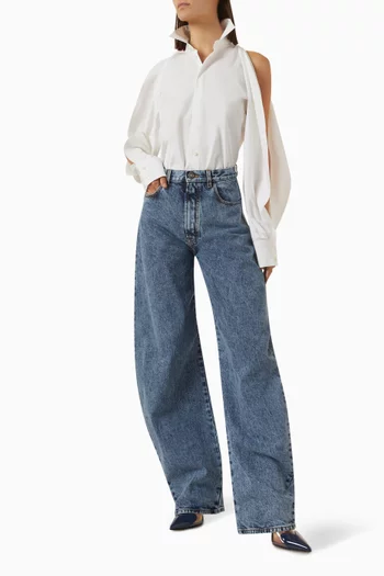 Rounded-sleeves Shirt in Cotton Poplin