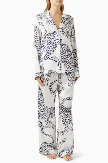 Jaguar-print Long Pyjama Set in Silk