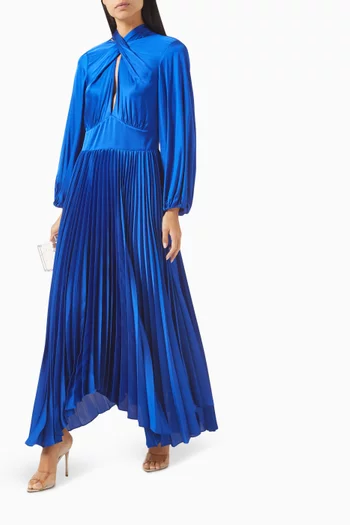 Mahogany Pleated Maxi Dress in Satin