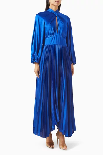 Mahogany Pleated Maxi Dress in Satin