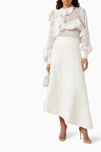 Rafa Asymmetric Midi Skirt in Woven Jacquard