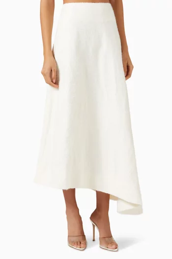 Rafa Asymmetric Midi Skirt in Woven Jacquard