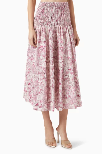 High-waisted Printed Midi Skirt in Organic Cotton