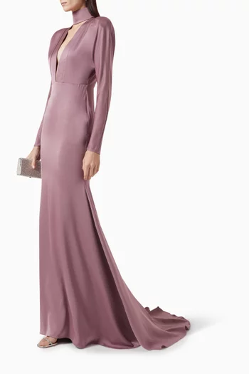 V-neck Gown in Satin Crepe