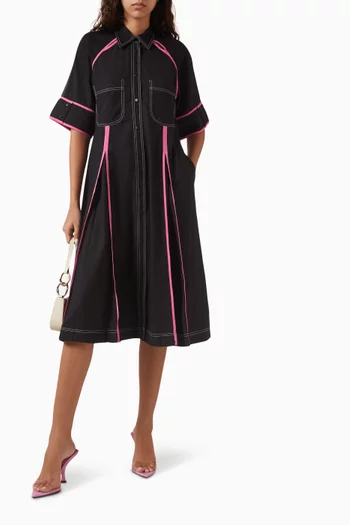 Godet Inserts Patch Midi Shirt Dress