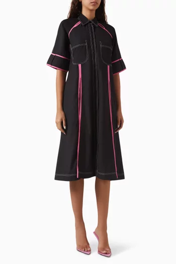 Godet Inserts Patch Midi Shirt Dress
