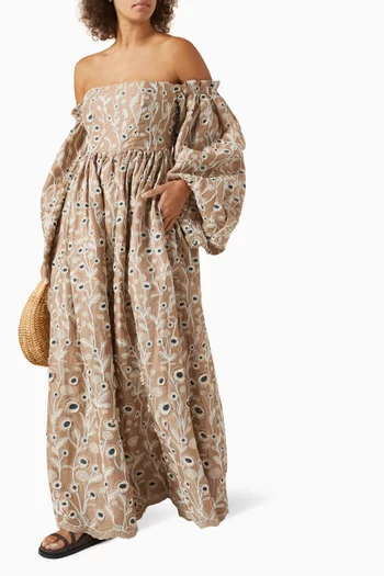 Alheli Embroidered Maxi Dress in Linen