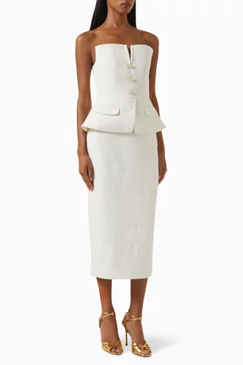 Strapless MIdi Dress in Tinsel Boucle