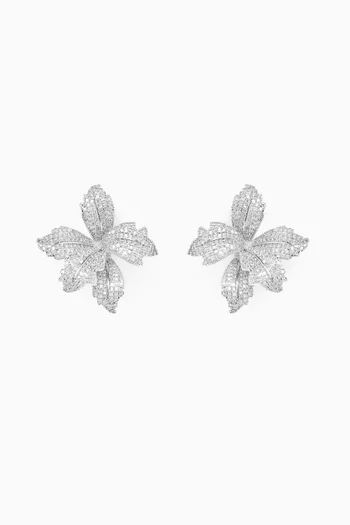 Orchid Bloom Stud Earrings in Rhodium-plated Brass