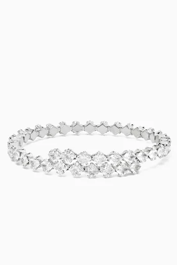 Wraparound CZ Bangle in Silver-tone Metal