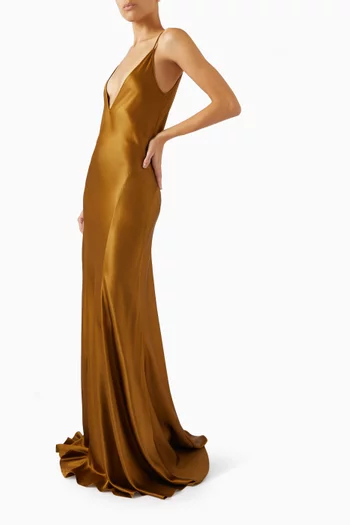 V-neck Maxi Dress in Silk-satin