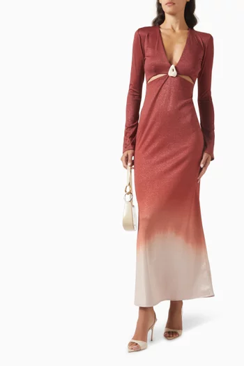 فستان مانولا طويل بفتحة رقبة عميقة شكل V