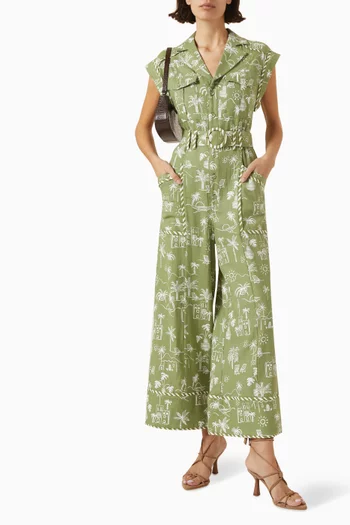 Mila Belted Jumpsuit in Linen-blend