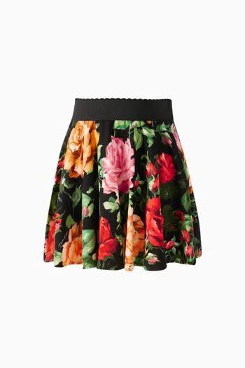 تنورة بقصة مستديرة ونقشة زهور قطن