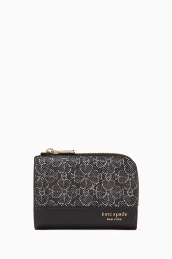 Small Spade Flower Compact Wallet in Coated Canvas