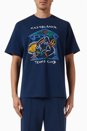 تي شيرت بطبعة معبد بألوان متعددة وشعار Tennis Club قطن
