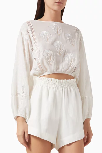 Embroidered Crop Top in Cotton Voile