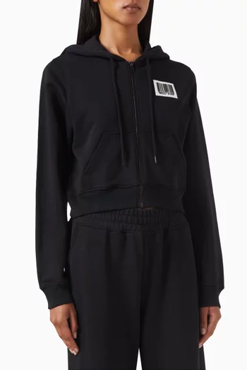 Barcode Cropped Hoodie in Cotton