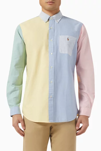 Colour-block Long-sleeve Shirt in Cotton