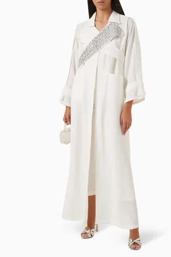 Embellished Tench Coat Abaya in Crepe