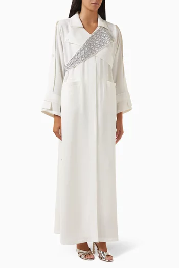 Embellished Tench Coat Abaya in Crepe
