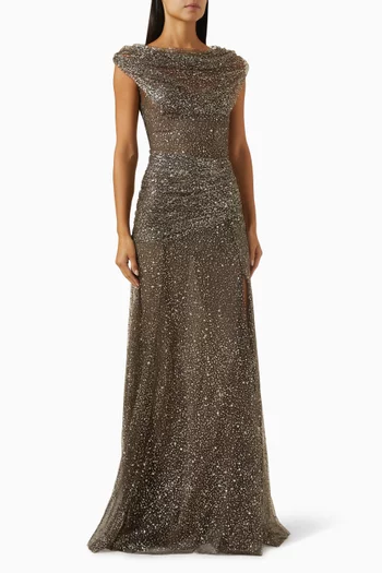 La Lumiere Glittered Maxi Dress in Tulle