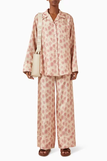 قميص بيجاما مزين بنقشة حرير