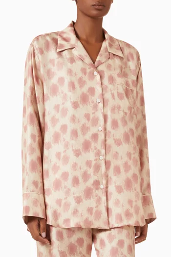 قميص بيجاما مزين بنقشة حرير