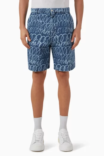 Scribble Logo Shorts in Denim