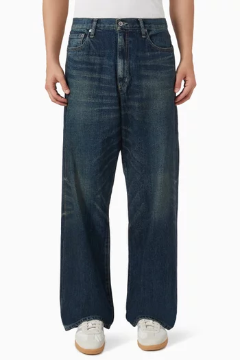 Wide-leg Jeans in Washed Denim