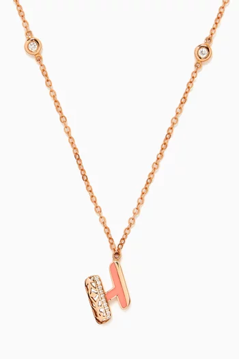 Retro Diamond & Enamel Letter 'H' Necklace in 18kt Rose Gold
