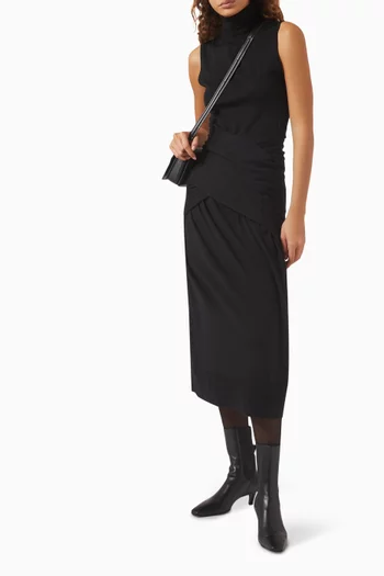 فستان متوسط الطول بدرابيه مزيج صوف