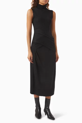 فستان متوسط الطول بدرابيه مزيج صوف