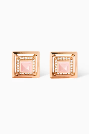 Cleo Lotus Square Pavé Diamond & Opal Stud Earrings in 18kt Rose Gold