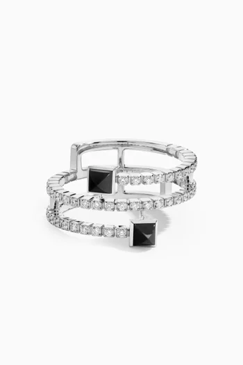 Cleo Lotus Twist Pavé Diamond & Onyx Ring in 18kt White Gold