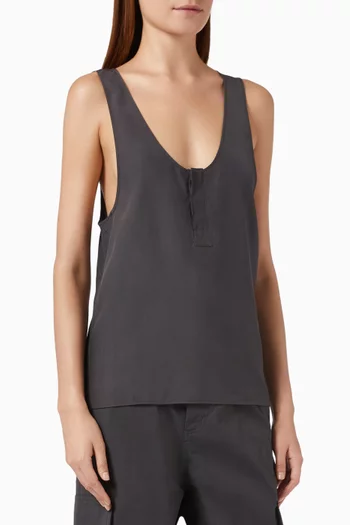 Henley Tank Top in Silk Crepe de Chine