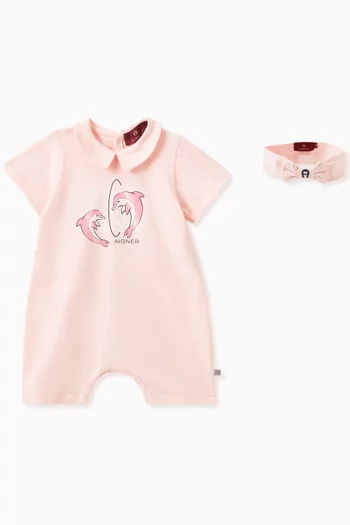 Exclusive Dolphin Print Bodysuit & Headband Set in Cotton