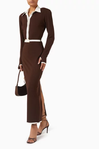 فستان بولو طويل بأكمام طويلة جيرسيه