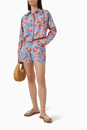 شورت بنقشة ورود دينم