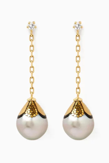 Ariake Pearl Pendant Drop Earrings in 18kt Gold