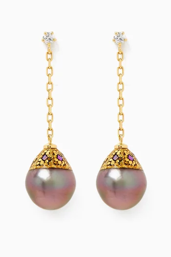 Ariake Pearl Pendant Drop Earrings in 18kt Gold