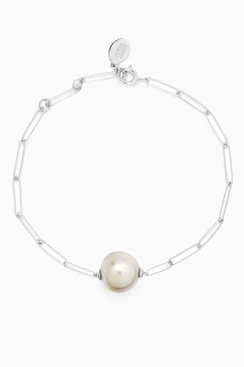 Links of Love Chain Pearl Bracelet in 18kt White Gold