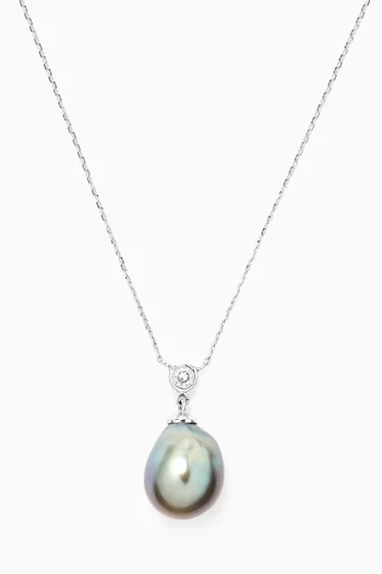 Tahitian Pearl & Diamond Pendant Necklace in 18kt White Gold