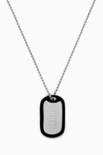 Logo-engraved Tag Necklace in Silver-tone Brass