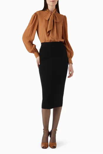 Pencil Midi Skirt in Ribbed Wool