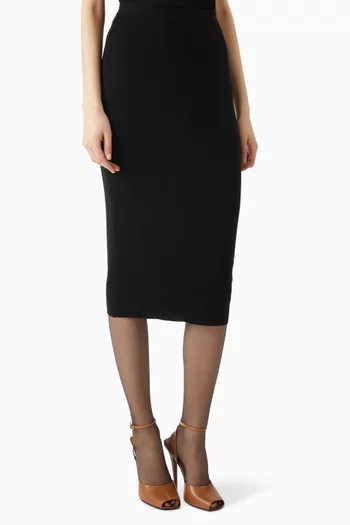 Pencil Midi Skirt in Ribbed Wool