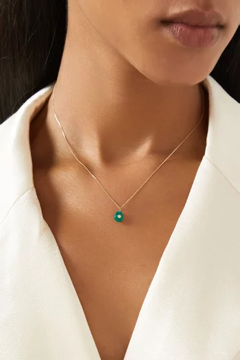 قلادة اورسو مزينة بماس وعقيق يماني أخضر ذهب عيار 14