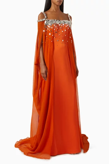 Embellished Cold-shoulder Gown
