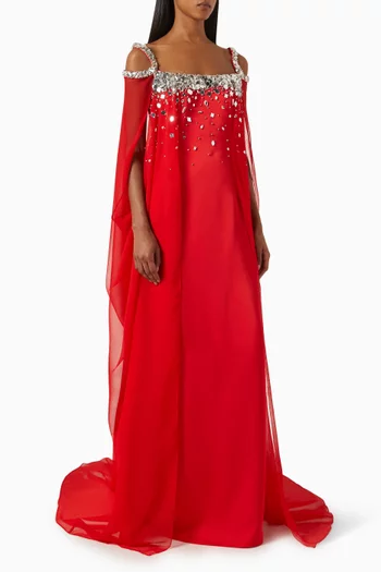 Embellished Cold-shoulder Gown