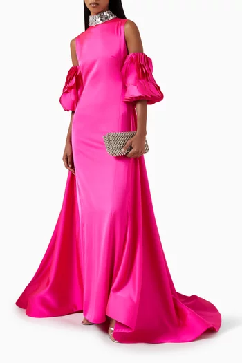 Embellished Detachable-sleeve Gown